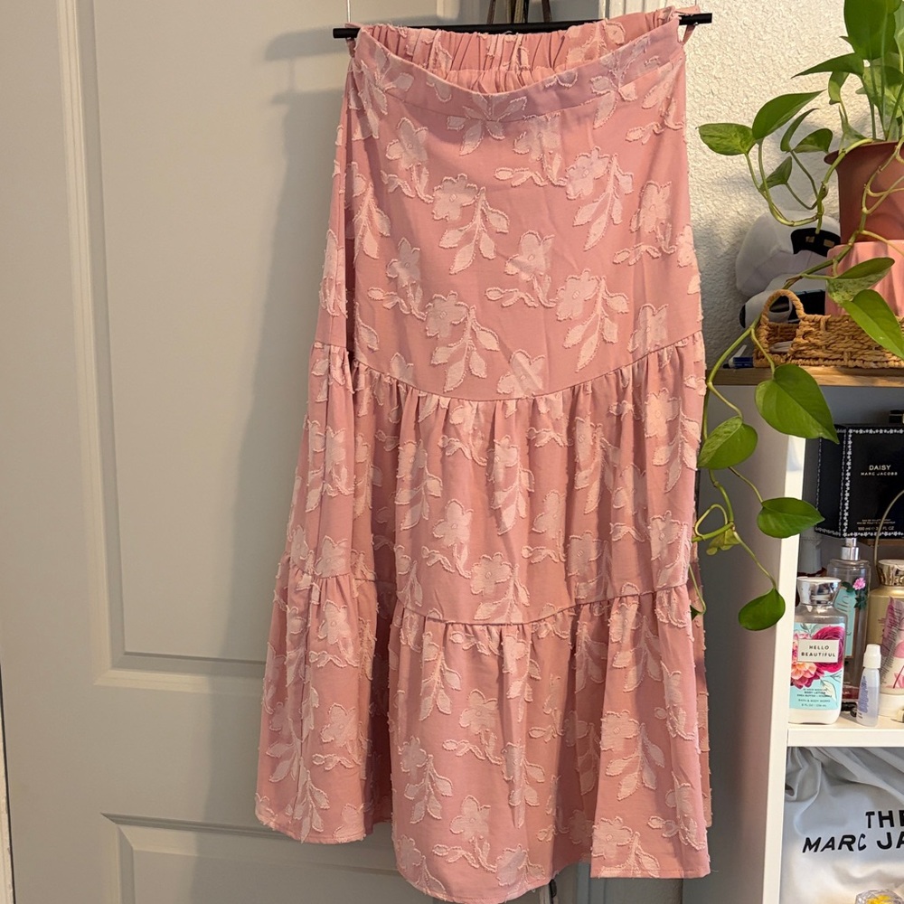 HYFVE Blush Floral Tiered Maxi Skirt